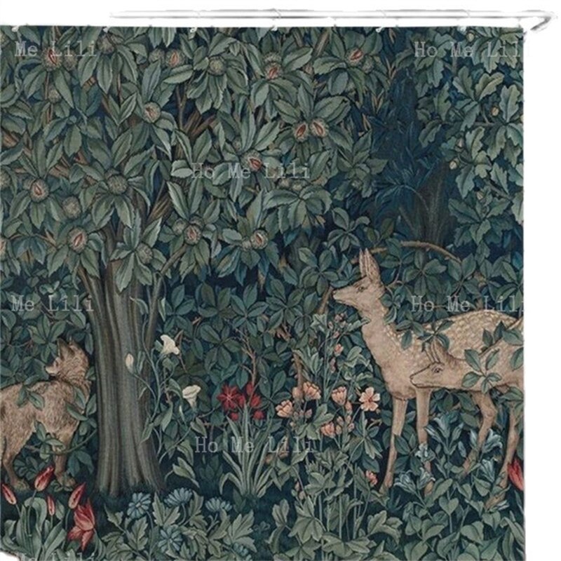 William Morris Art Sier Douchegordijn Aardbei Dief Vintage Patroon Botanische Vogels Bloemen Nouveau Badkamer Decor