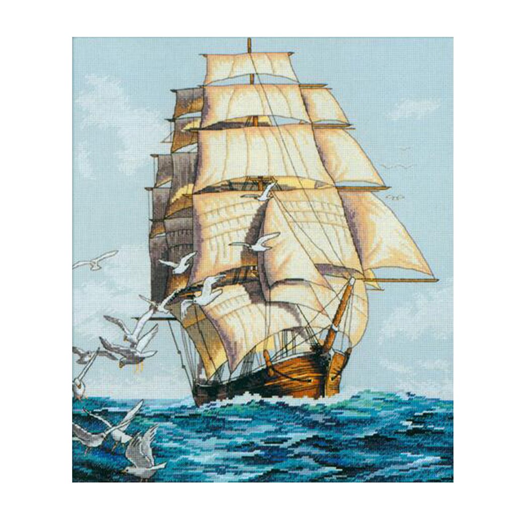 Kit de broderie au point de croix estampé pour bateau à voile pré-imprimé pour débutant 11 unités