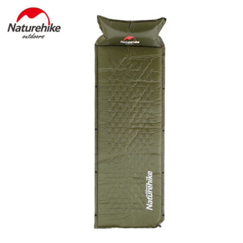 Naturehike sovmatta med kudde nh uppblåsbar luftmadrass självuppblåsande sovplatta bärbar campingbädd singel person: Grön