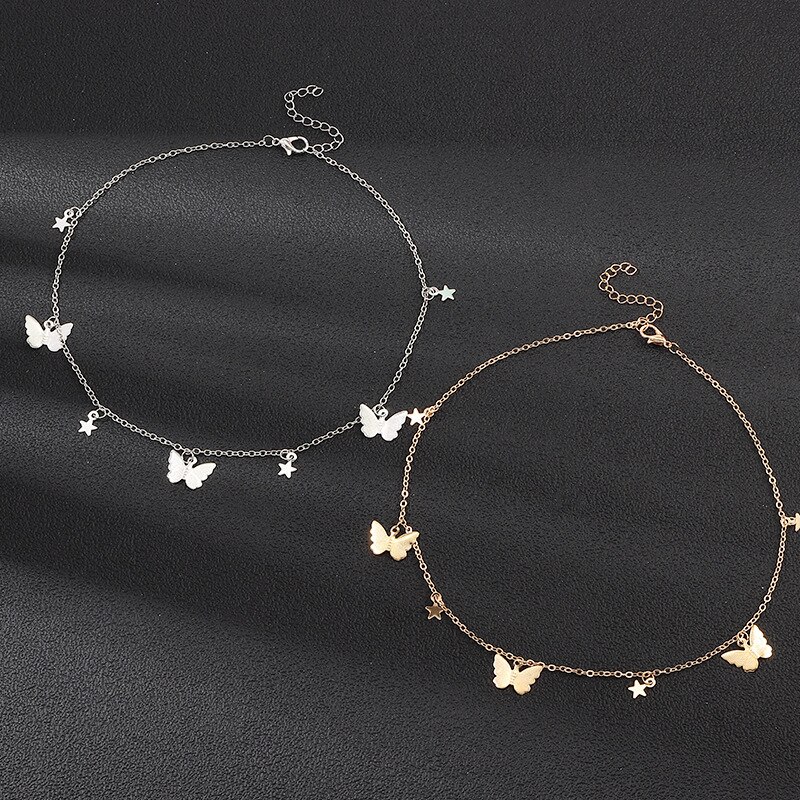 Star Butterfly Choker Necklace - Link Chain Collar - Women's Statement Jewelry - Gold/Silver Tone