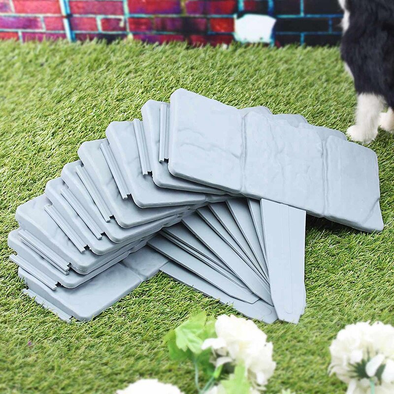 12Pc Grey Garden Fence Edging Cobbled Stone Effect Plastic Lawn Edging Plant Border Decorations Flower Bed Border