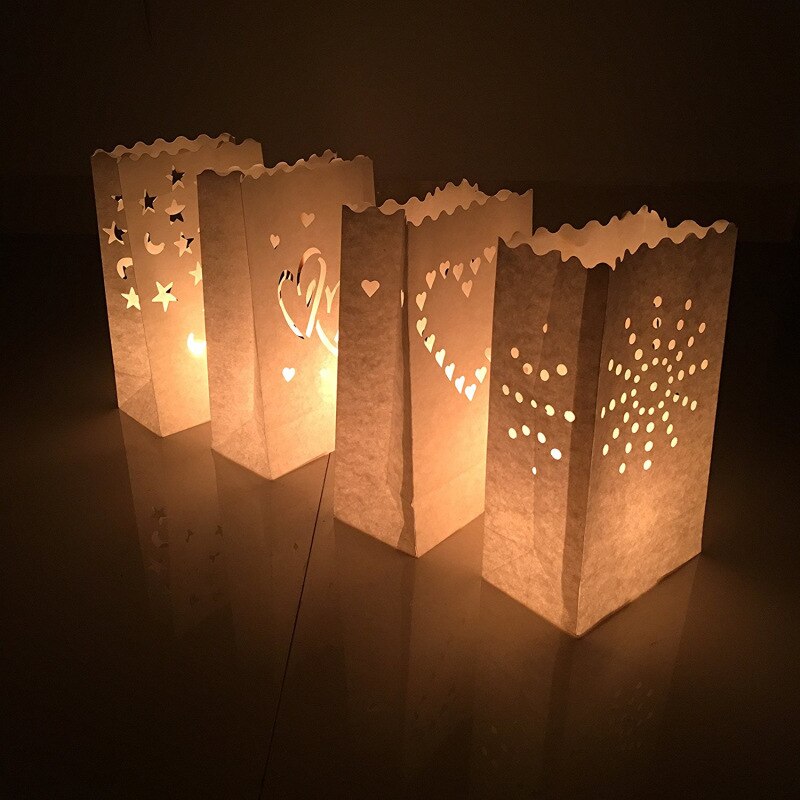 10PCS Wedding Heart Tea Light Holder Luminaria Paper Lantern Candle Bag Home Romantic Wedding Party Decoration Supplies