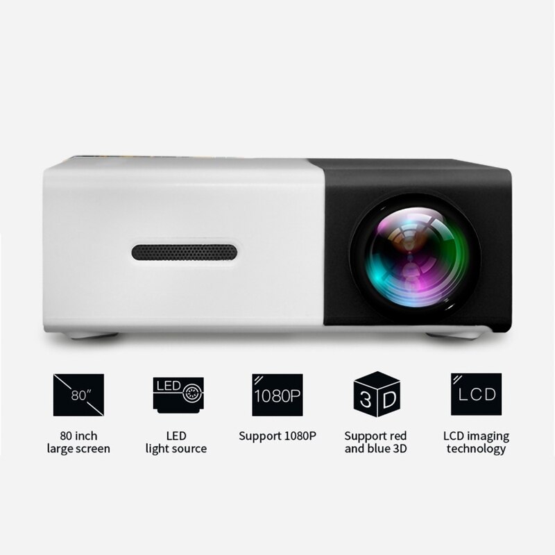 Mini Portable Projector FHD 1080P Smart Correction with Built-in Speakers for Home Audiovisual