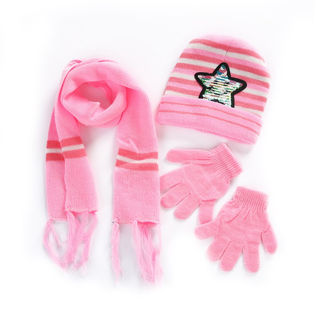 Baby peuter sjaal handschoenen muts set kinderen ster streep pailletten winter muts skimuts herfst winter: Nr . .3