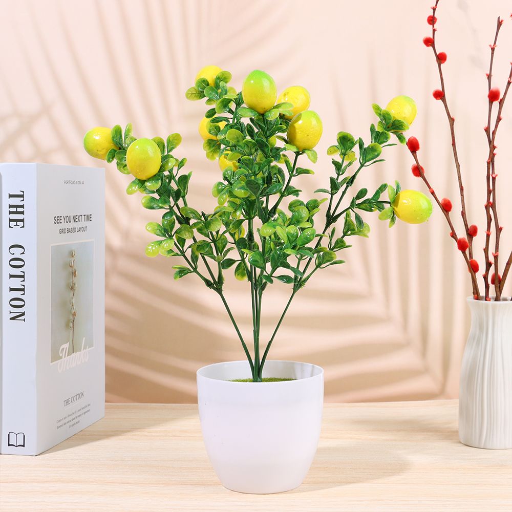 A Bunch Artificial Lemon Branch with Green Leaves Artificial Fruit Lemon Tree Bonsai Greenery Decoration for Home or Table