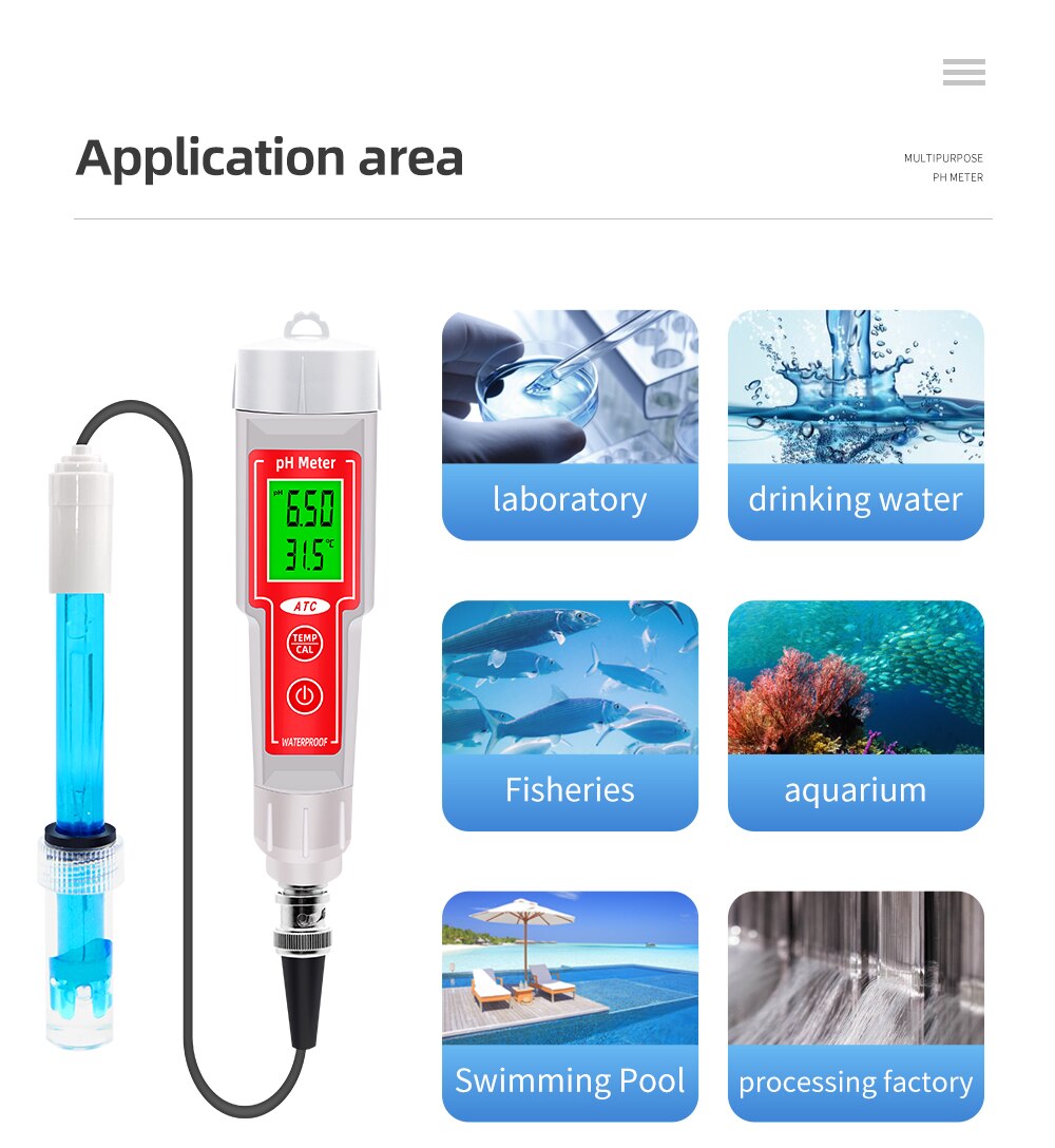 Hydroponics PH Meter Digital 2 in1 PH Temperature Water Tester Backlight for Swimming Pool Aquarium Measuring Instrument