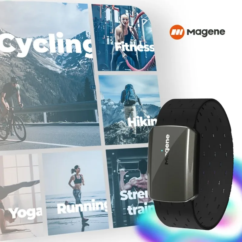 Magene monitor de frequência cardíaca, modo duplo, bluetooth, ant h803, sensor, braço, pulseira, fitness, batimento cardíaco, rastreador, exercício de saúde