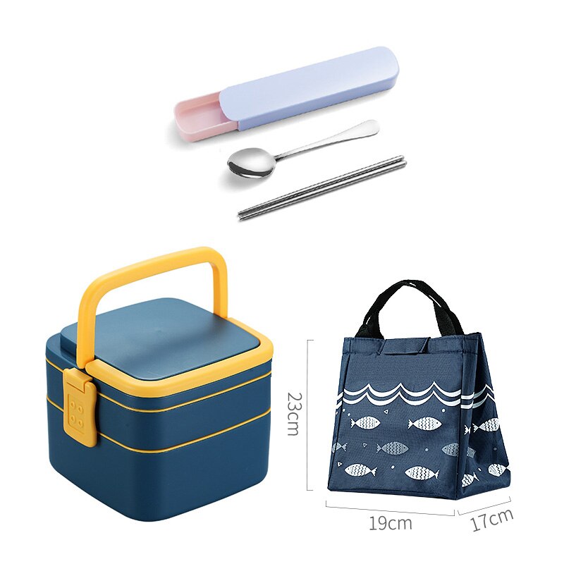 1100ml Portable 2 Layer Healthy Lunch Box Food Container Microwave Oven Lunch Bento Boxes With Cutlery Lunchbox: 11