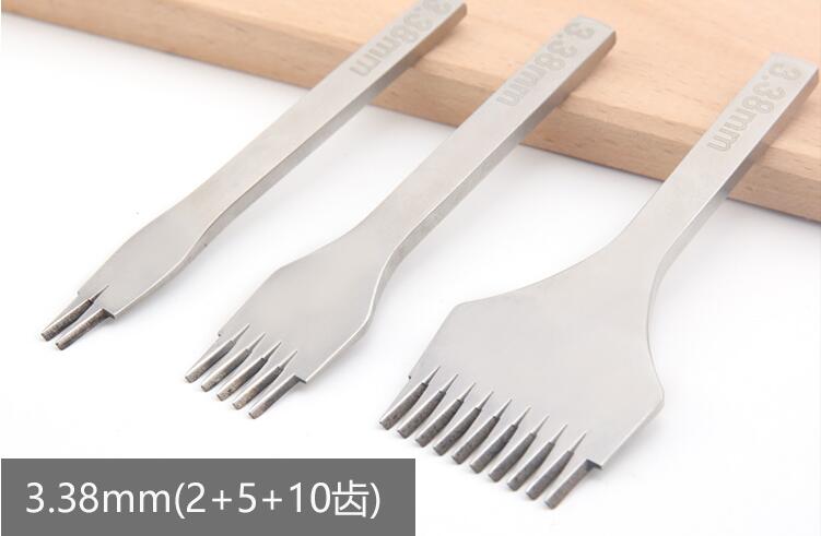 2.7/3.0/3.38/3.85 mm French Style Leather Craft Hole Punches Stitching Punch Tool Set Leather Craft Europe Oblique Flat Cut: 3.38mm set