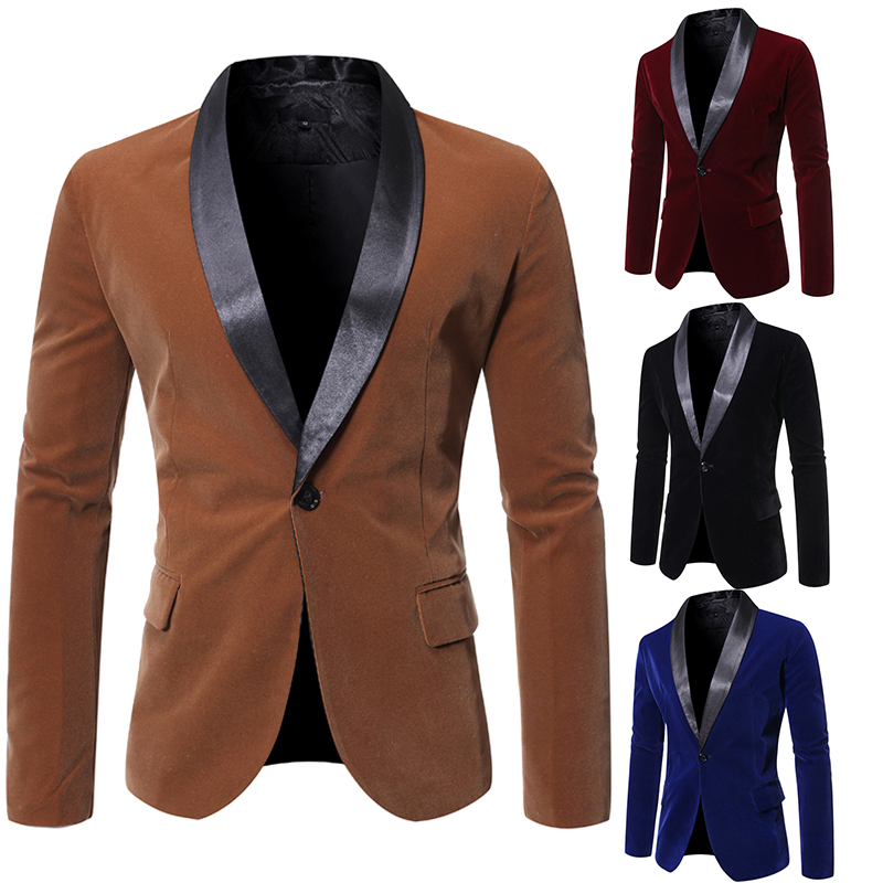 Winter Corduroy Suit Blazer Men England Style Lapel Slim One Button Jacket High Grade Solid Color Business Casual Coats