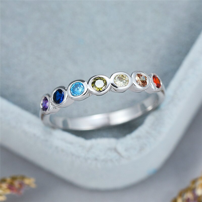 Mode Vrouwelijke Groen Blauw Crystal Party Ring Charm Zilver Kleur Liefde Engagement Ring Elegante Belofte Trouwringen Voor Vrouwen