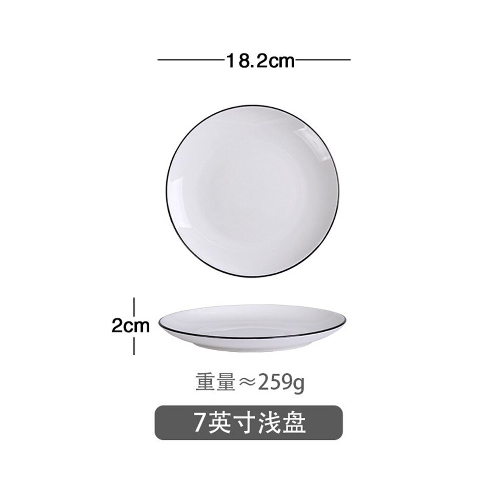 Europese stijl keramische serviesset borden eenvoudig zwarte rand zwarte lijn servies kommen en schalen restaurant diner: 7 inch  a1