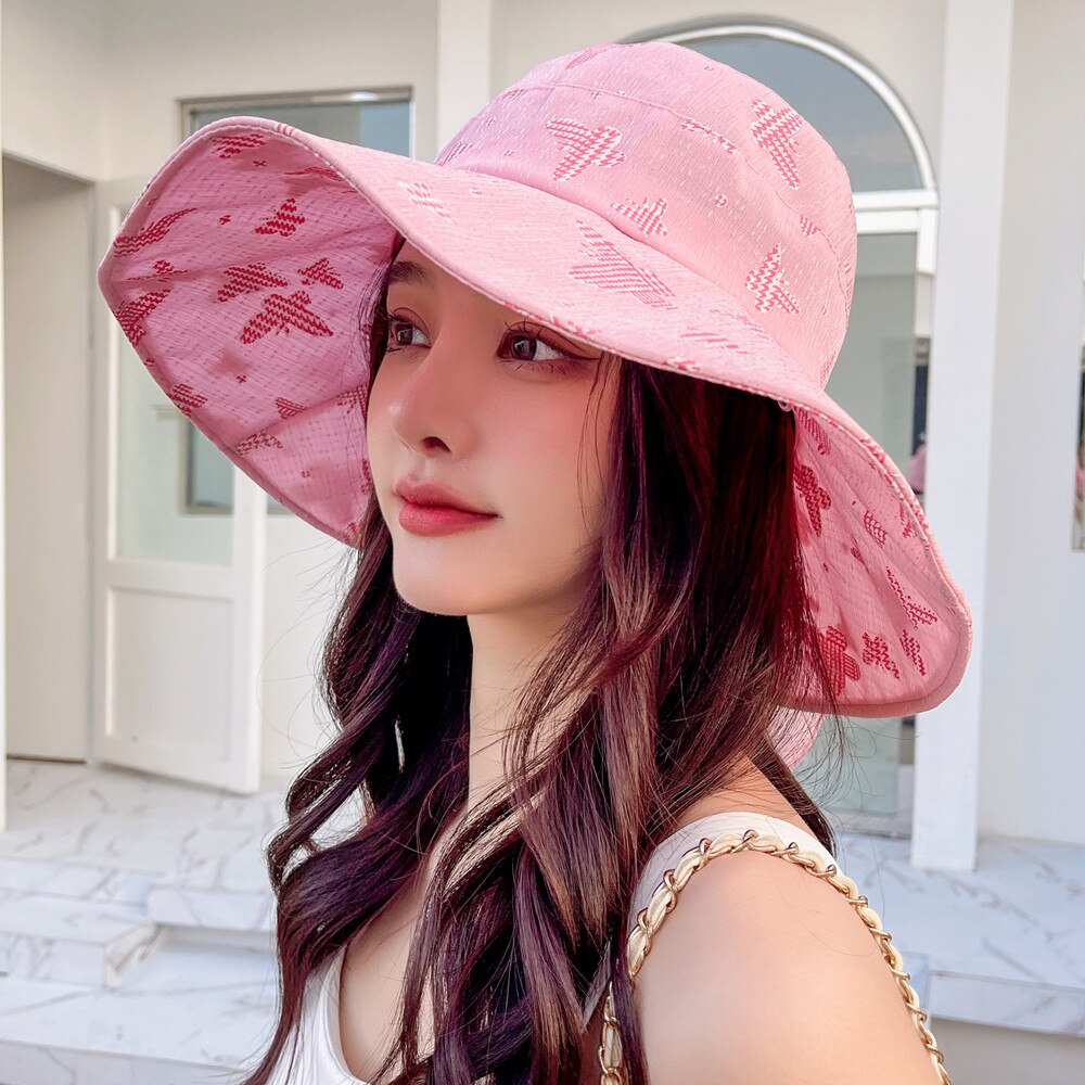 Vrouwen Zomer Zonnehoed Mode Boog Vlinder Print Zon Cap Vrouwelijke Outdoor Zon Reizen Strand Emmer Hoed