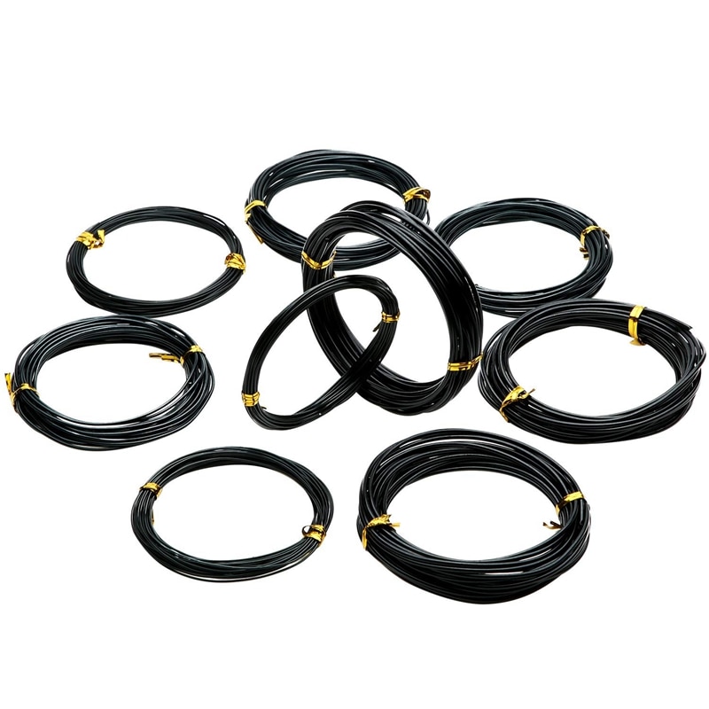 9 Rolls Bonsai Draden Geanodiseerd Aluminium Bonsai Training Draad Met 3 Maten (1.0 Mm,1.5 Mm,2.0 Mm), Totaal 147 Voeten (Zwart)