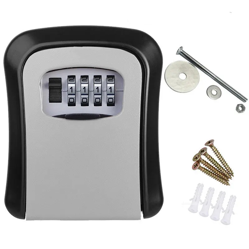 Wall Mount Key Lock Box, 4 Digit Senha Código, Segurança Lock, Nenhuma chave para Home Office, Secret Storage Box Organizer: Default Title