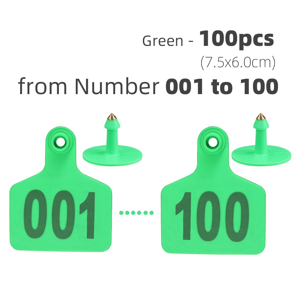 Genummerd 1-100 Koe Oor Identificatie Plaat Met Digitale Label Groen Oranje Blauw Geel Plastic Oorbellen Farm Animal Id kaart: C
