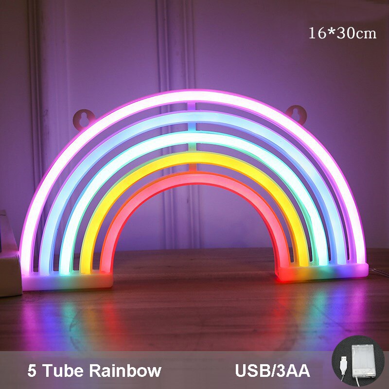Neon Sign Behang Computer Kamer Muur Display Opknoping Sfeer Verlichting Tekenen Slaapkamer Werkruimte Desktop Decoratie Lampen: rainbow