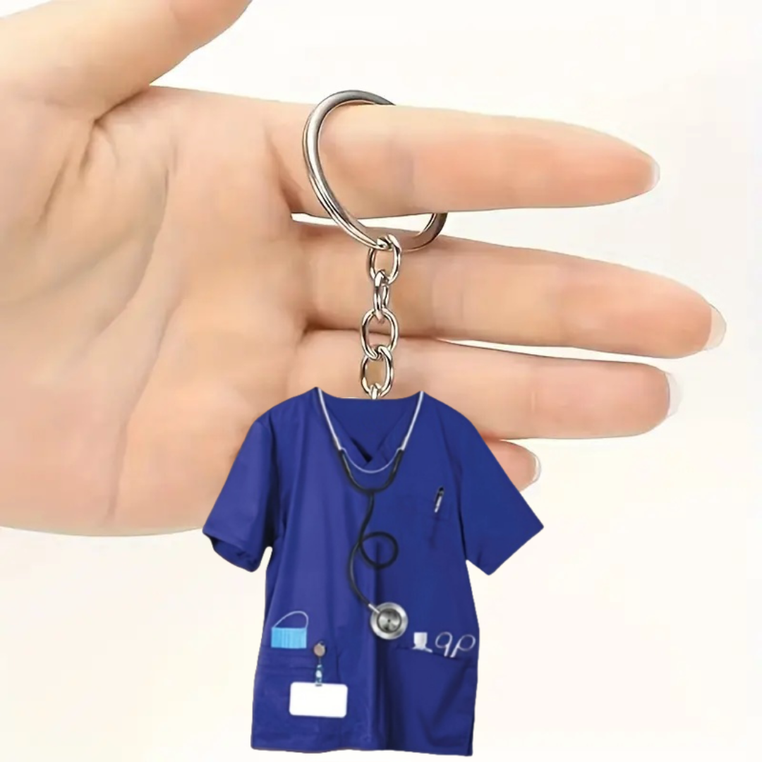 Sygeplejerskeuniform nøglering vedhæng, sygeplejersketøj 2d flade akryl ornament charms, hængende dekoration til bil, taske, festlig, fest: Blå