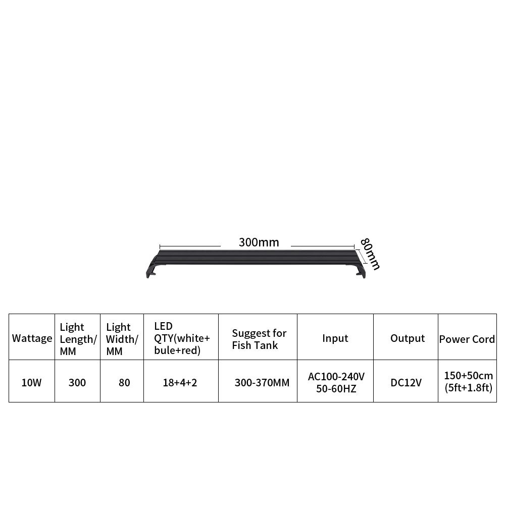 AC 110V-240V Full Spectrum Planted Aquarium LED Lighting 20-63cm Fish Tank Light External Controller With Extendable Brackets: SZD-D300