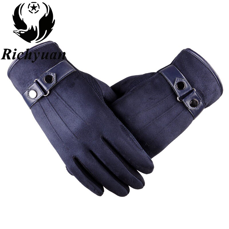 Richyuan efterår vinterhandsker mænd tykkere varme kashmir termiske vanter mandlige berøringsskærm handsker til smart telefon / ipad: Blå