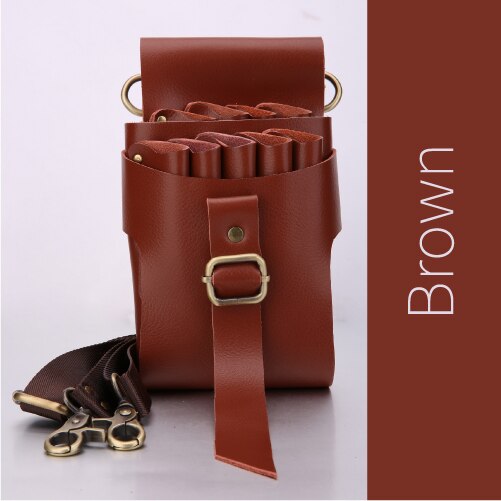 Fenicehigh gesp retro leren etui kapperssalon holster tas stylingtools tas voor 9 haarscharen: Bruin