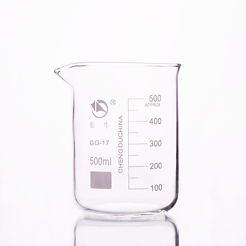 2pcs Beaker in low form,Capacity 500ml,Outer diameter=89mm,Height=120mm,Laboratory beaker