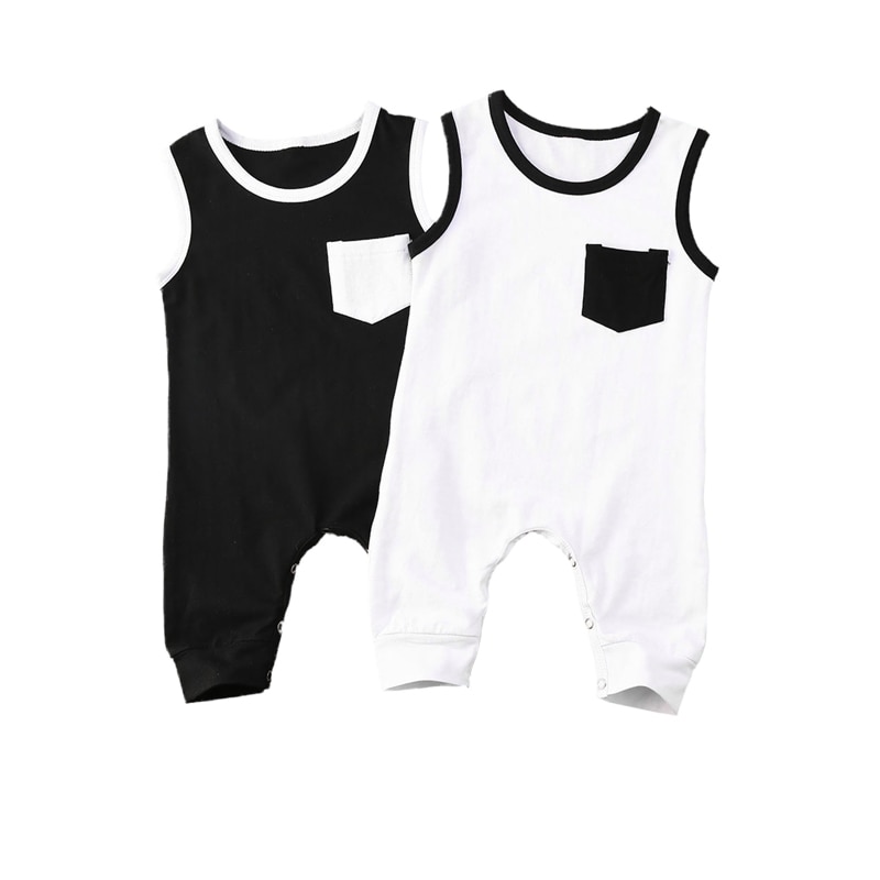 Newborn Infant Baby Boy Summer Sleeveless Romper Pocket Jumpsuit Playsuit One-Pieces Clothes Outfits