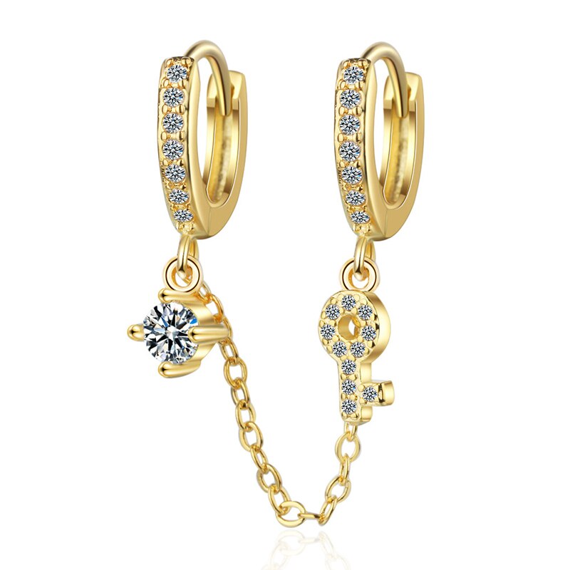 Women&#39;s Ear Jewelry Bohemia Double Piercing Earring Hoops Chain Crystal Thin Hoop Fine Ear Jewelry: Type 3 Golden