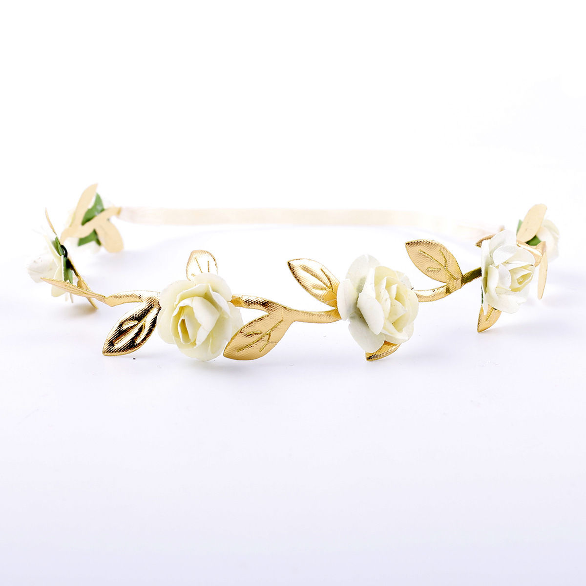 Kinder Baby Mädchen Rose Crown Partei Stirnband Girlande Gold Blatt Haar Band Zubehör: Beige