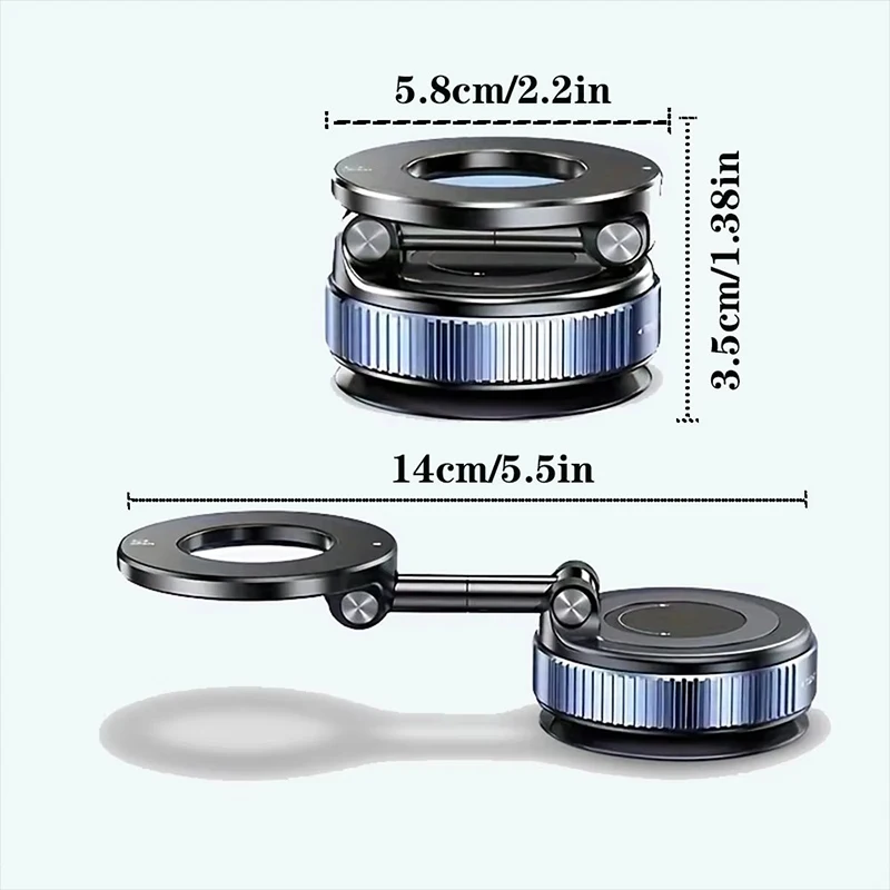 Magnetische autohouder met vacuümgreep, verbeterde versie, multi-hoekverstelling, sterke magnetische zuignap, opvouwbaar, voor navigatie en telefoon