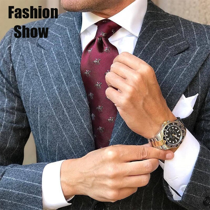 Czerwone męskie krawaty złoty dinozaur męskie krawaty chusteczka spinki robić mankietów zestaw 8.5cm krawat biznes jedwabne krawaty dla mężczyzn Barry.Wang projekt