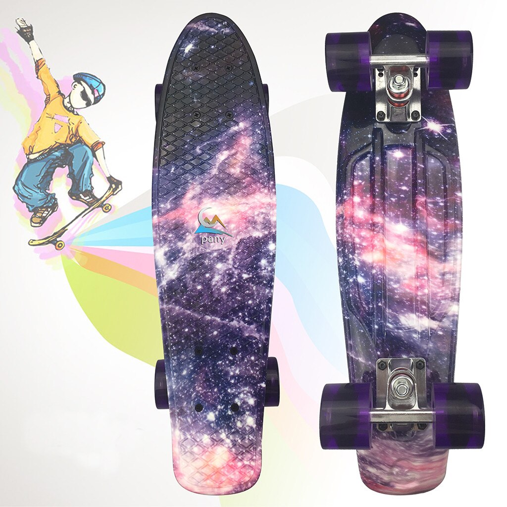22 "skateboard mini cruiser skateboard plast galakse stjernehimmel trykt longboard retro banan fishboard gade udendørs sport: C