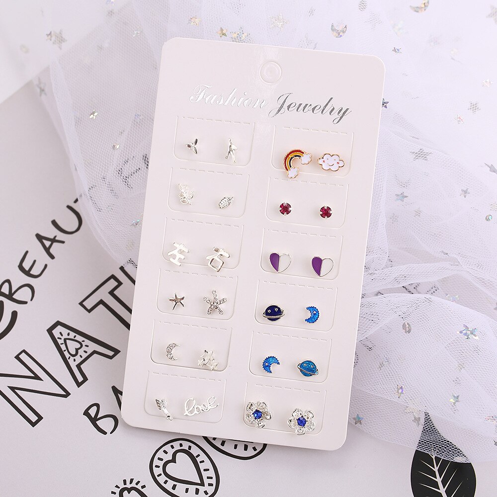 Boucles d&#39;oreilles planète lune minimaliste pour femmes, 12 couleurs mélangées, bijoux de fête simples pour mariage, accessoires de Piercing, paires/ensemble