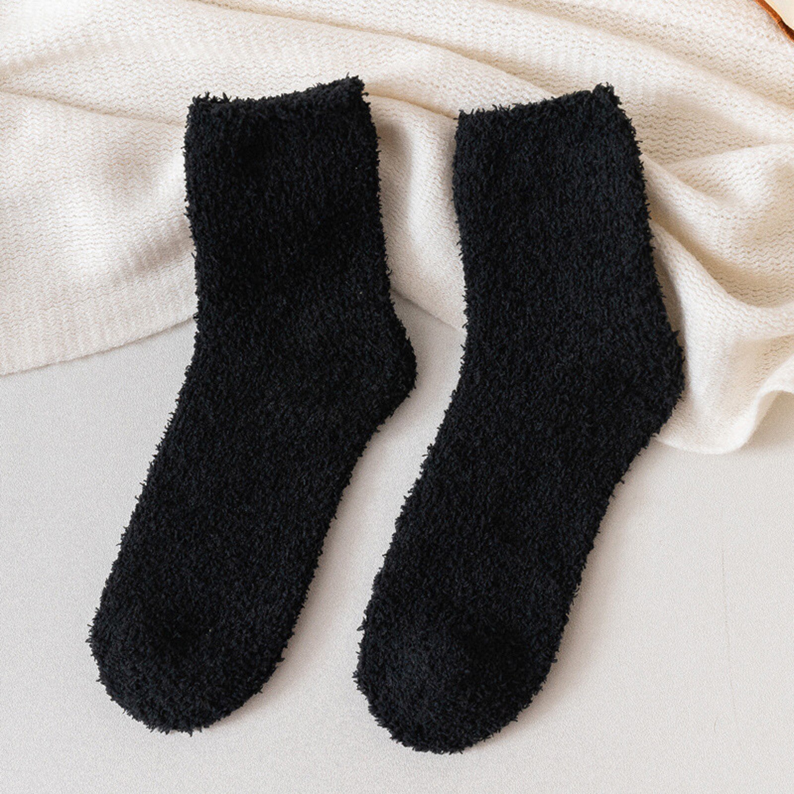 Coral Fleece Socks With Thicker And Warmer Floor Socks For Women In Solid Colors Sweet and lovely, warm and comfortable: D