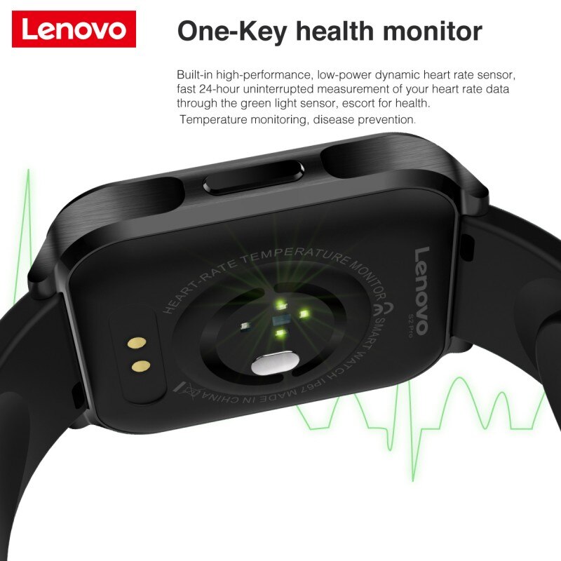 Lenovo S2 Pro Smartwatch 1.69'' HD Screen Temperature Waterproof Fitness Heart Rate Monitor Sleep Monitoring Multi Language