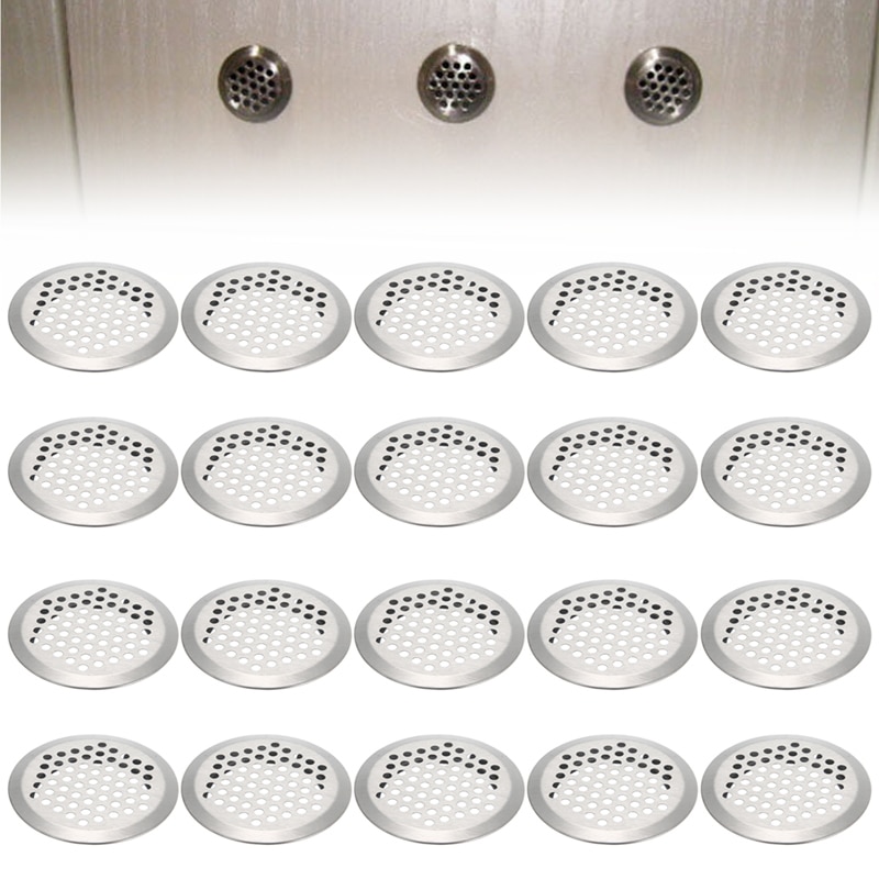 20pcs Exhaust Ventilation Grille Air Vent Cupboard Grille Set Stainless Steel Slotted Grille For Wardrobe Air Circulation