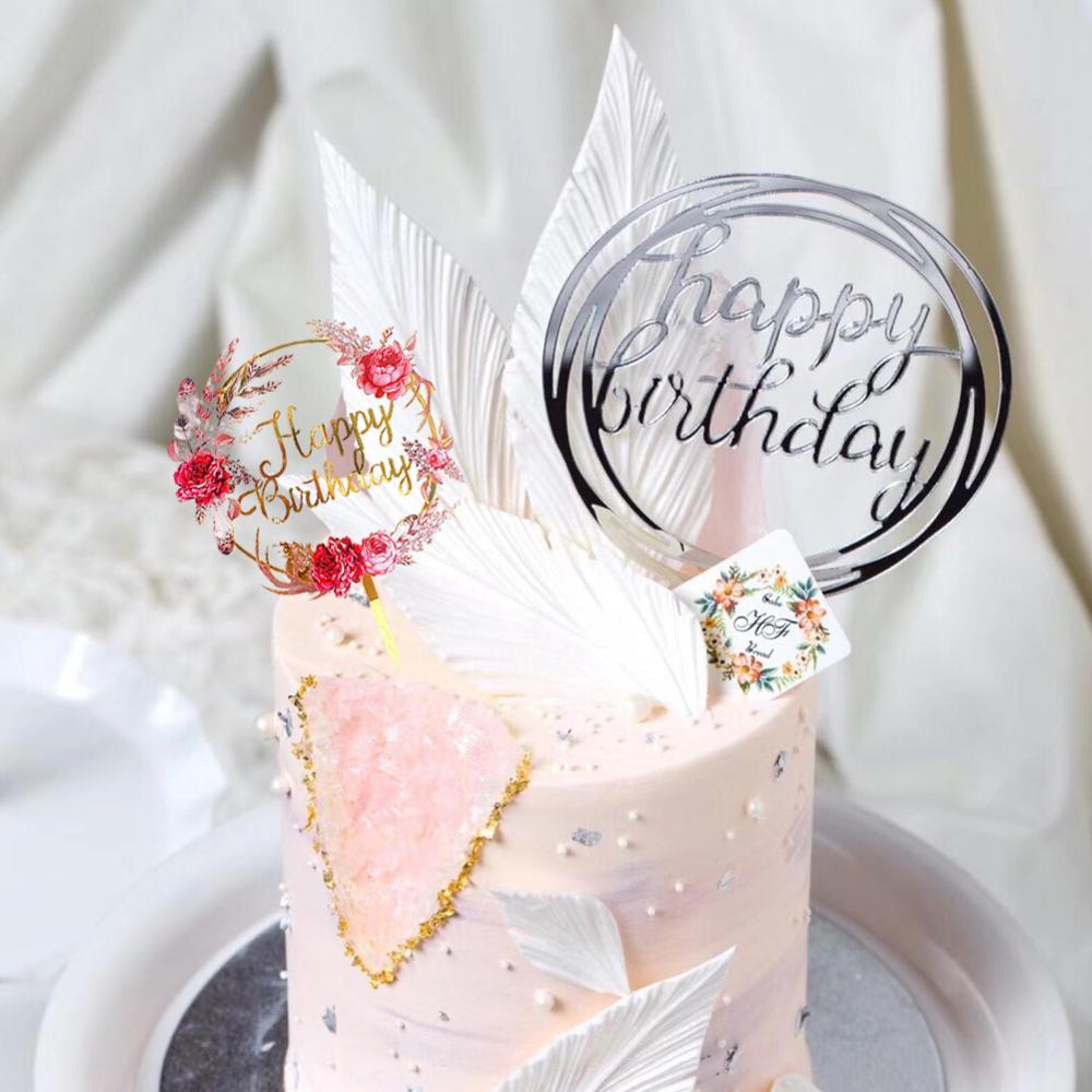 Acryl Gelukkige Verjaardag Cake Topper Resuable Hart Letters Guirlande Anniversary Topper Cupcake Dessert Decor Feestartikelen