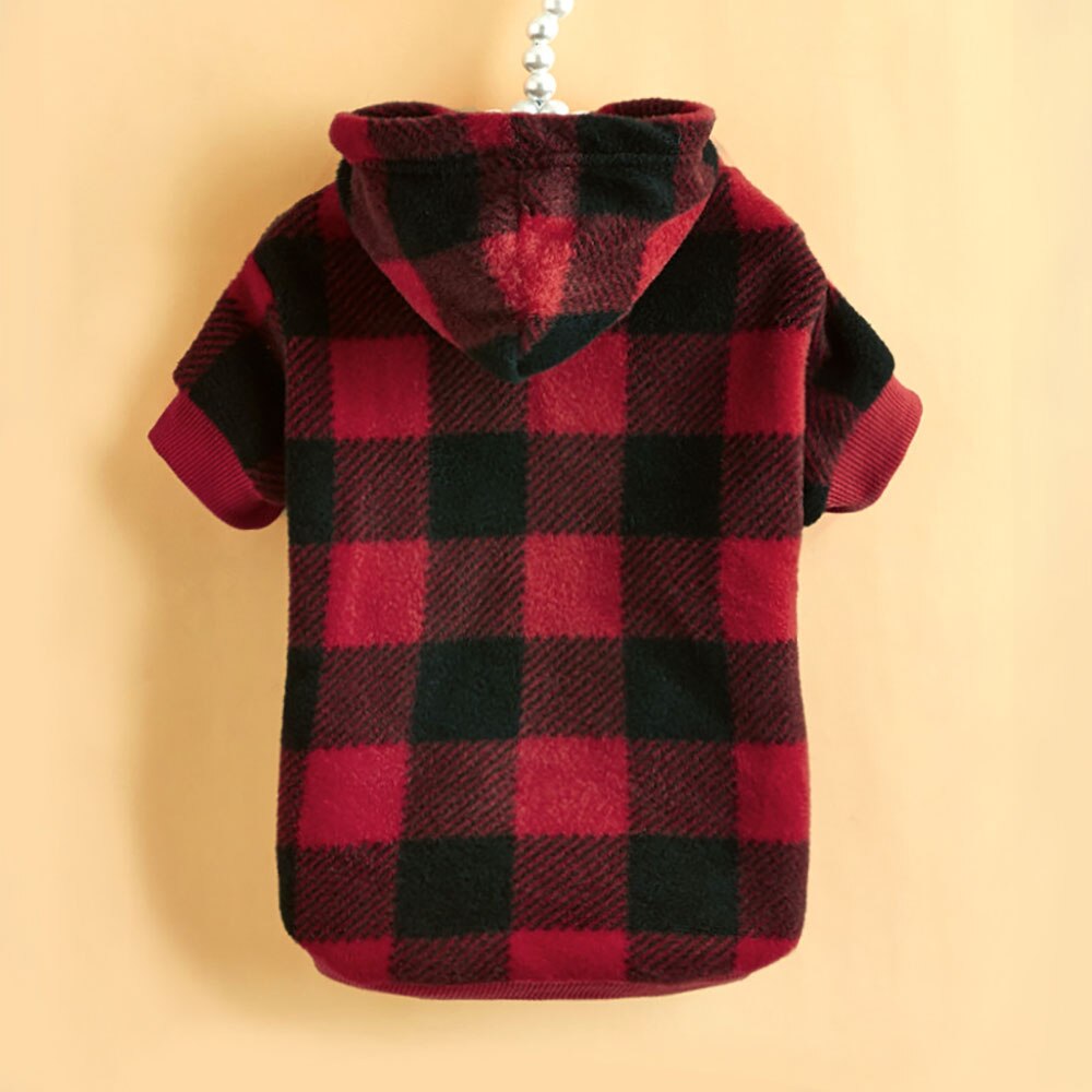 Classic Plaid Cat Hoodie Winter Cat Clothes Cat Sweatshirt Warm Fleece Soft Vest for Cats Puppies Small Animals