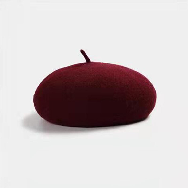 Cappelli da donna eleganti berretto da donna cachemire peloso morbido artista francese berretti berretto inverno donna elegante cappello da pittore di lana solido: rosso vino
