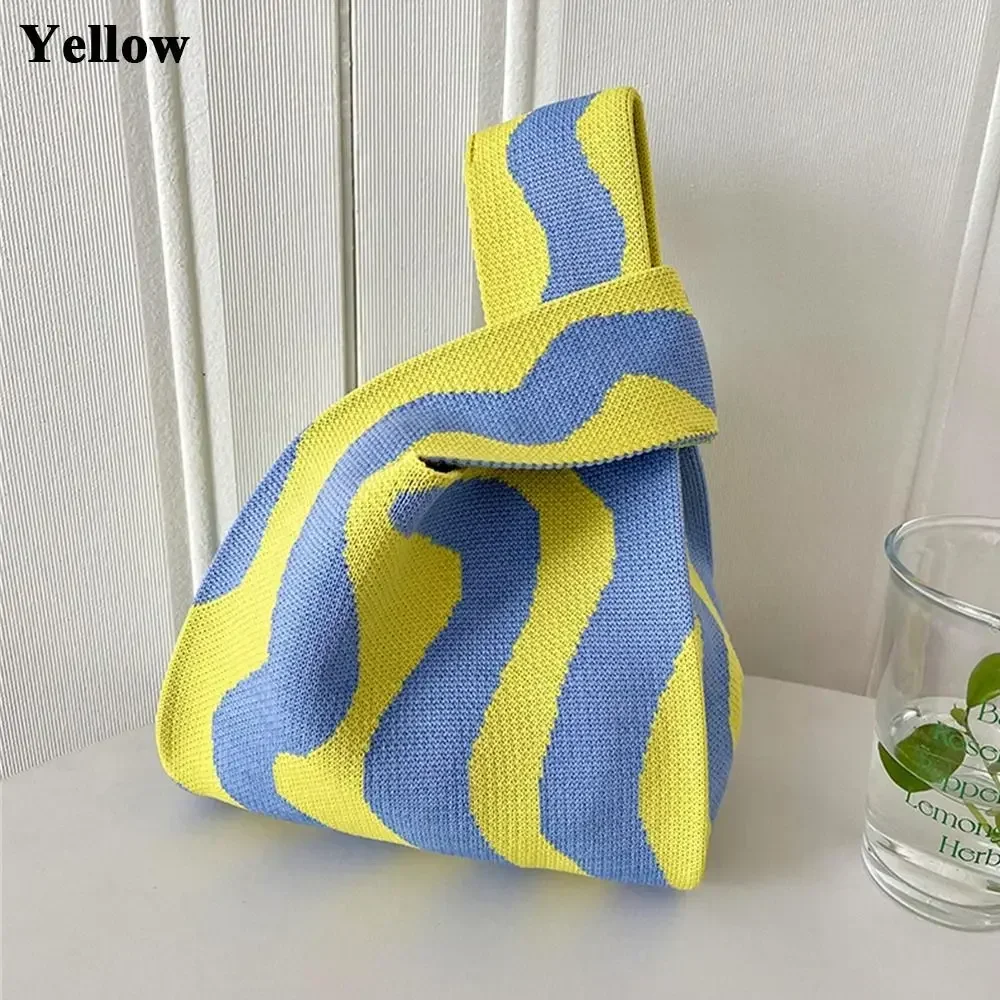 Katten Gebreide Handtas Mode Gebreide Handgemaakte Boodschappentassen Met Hoge Capaciteit Knoop Pols Tas Meisjes: Lotus kleur