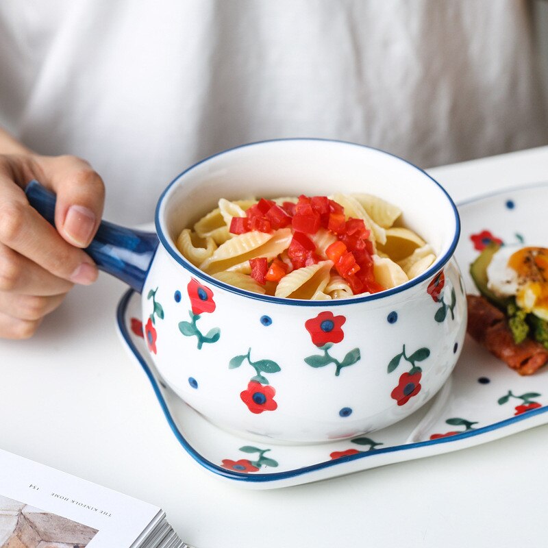 Dinner Plates Cutlery Set Ceramic Tray Vajilla Soup Bowl Milk Mug Food Tray Hand-painted Floral Plate Separation Oatmeal Bowl