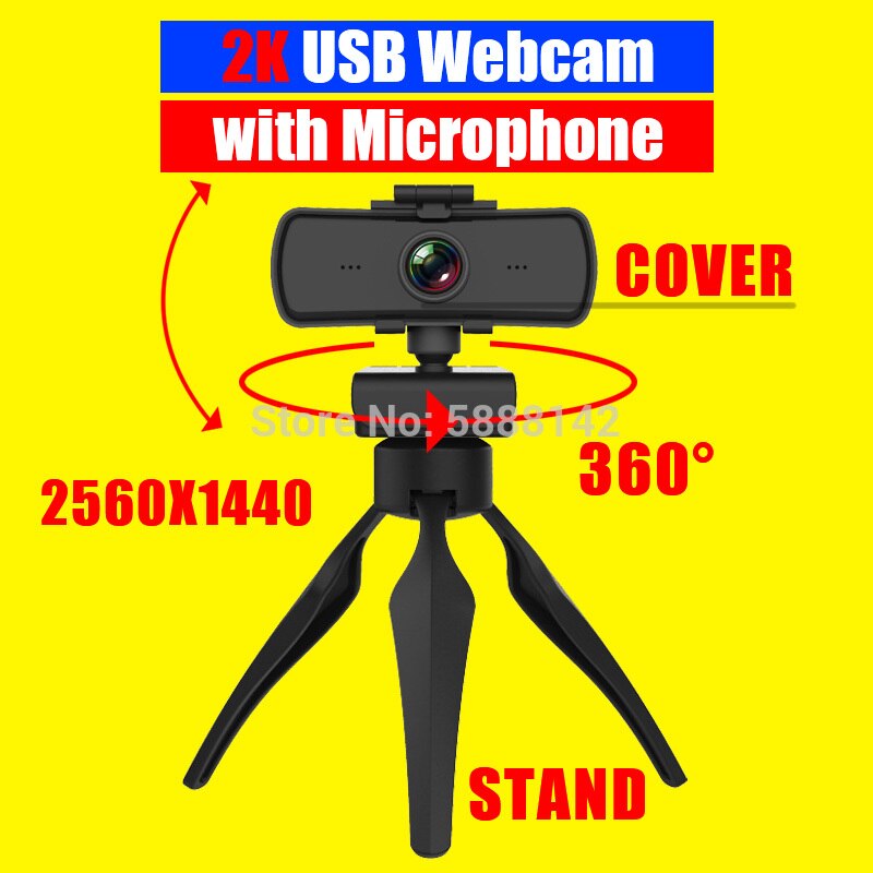 Usb Webcam 4K 2K 1080P Full HD Camara Para Computadora De Pc Computer Web Cam Thermal Camera Tablet Auto Focus with Microphone: 03 2k with stand