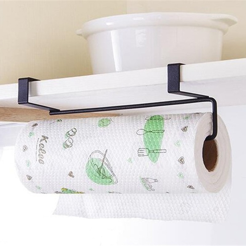 Smedejern køkkenpapir håndklædestativ hængende badeværelse rullepapirholder køkkenskab dørkrog opbevaringsarrangør  wf812328