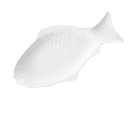 Plato de cerámica en forma de pez para almacenamiento de aperitivos, bandeja de pescado para restaurantes, reuniones de , 1 ud.: white / 39x20.5cm