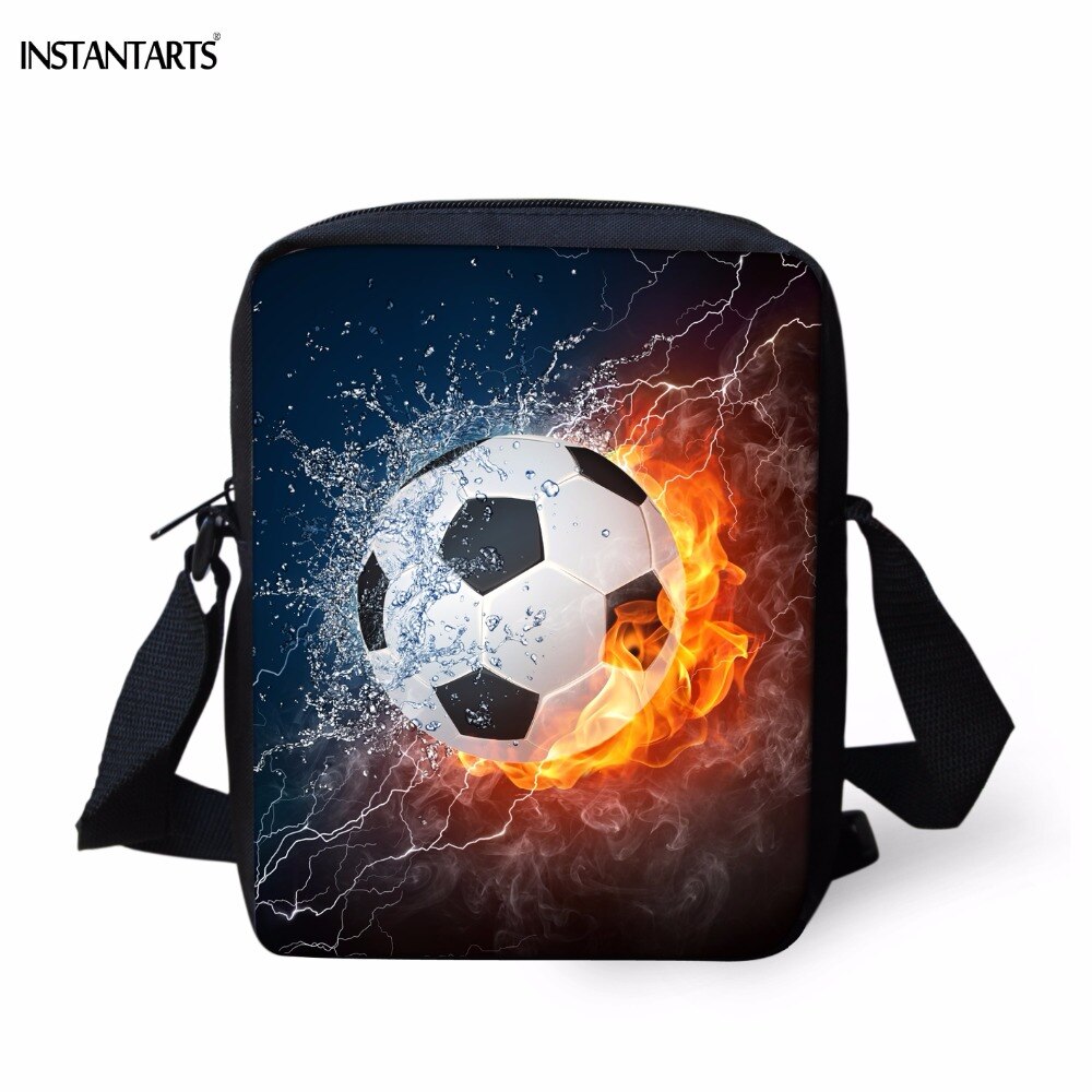 Instantarts cool 3d fire and ice voetbalprint jongens meisjes schooltassen kleuterschool student mini boekentas kinderen messenger bag