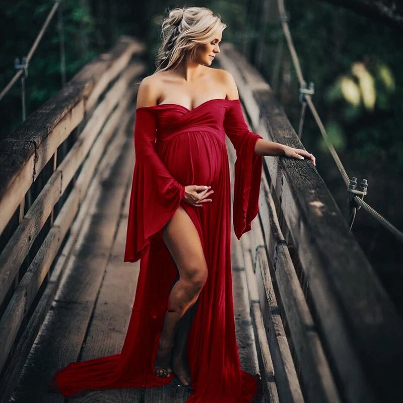Shoulderless Maternity Photography Props Clothes Maternity Dresses For Photo Shoot Pregnancy Dress Photography Maxi Vestidos
