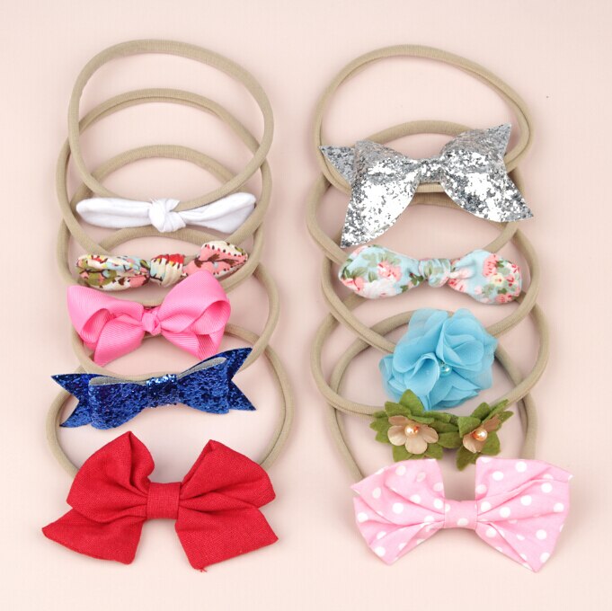 Baby Flower Accessories 10pcs/Sets Infant Kids Baby Girls Women Elastic Headband Nylon Headwear Hair Band Headdress Photo Props