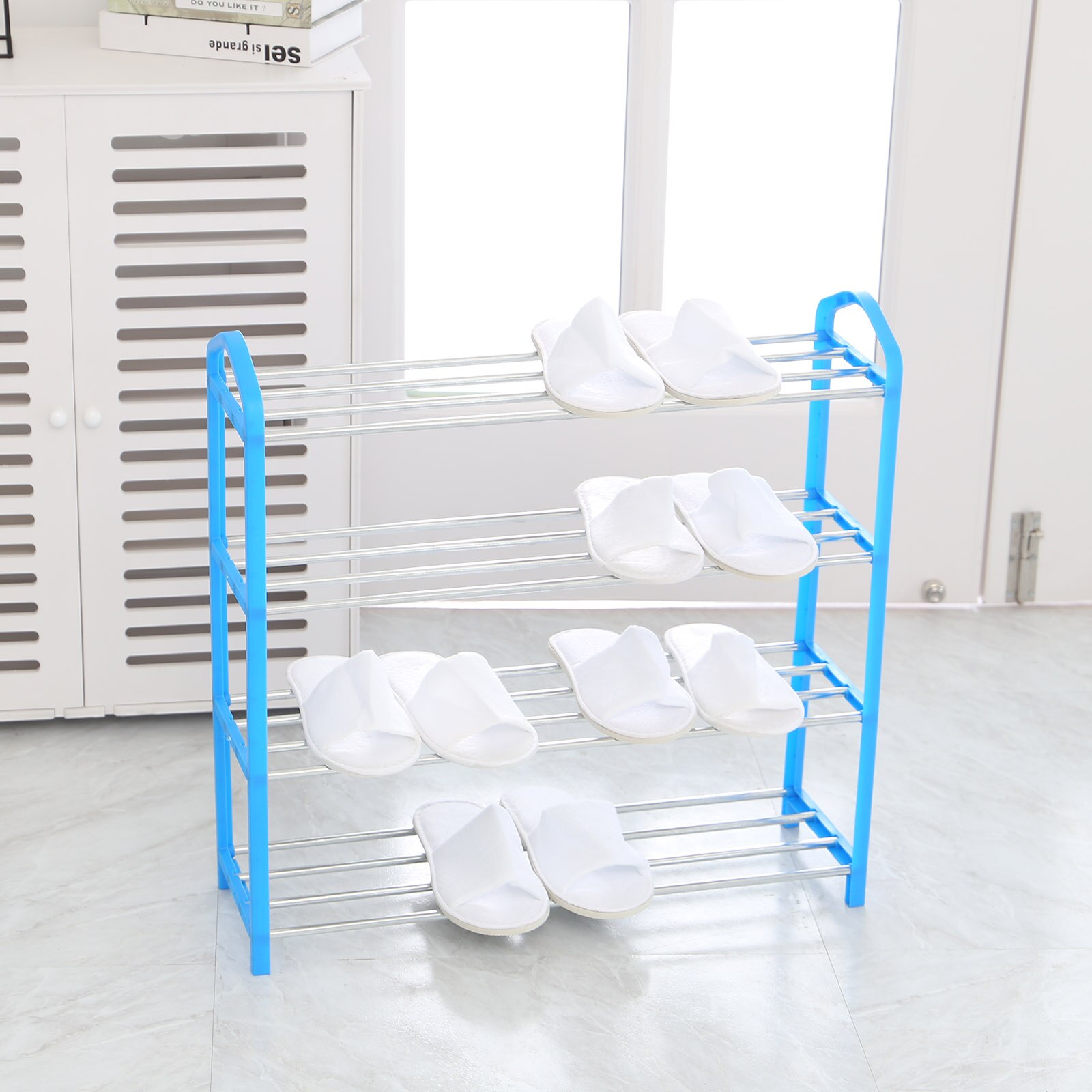 3/4/5 Tiers Modern Shoe Rack Shoe Hanger Solid Room Organizer Multi-layer Shoes Shelf Multi-functional Bedroom Storage Household: 4Layers blue