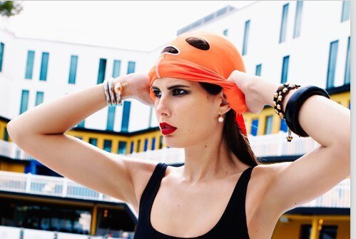 Swimming Head Cover Sunscreen Mask Anti-ultraviolet Swimming Cap Snorkeling Diving Face Gini: Orange