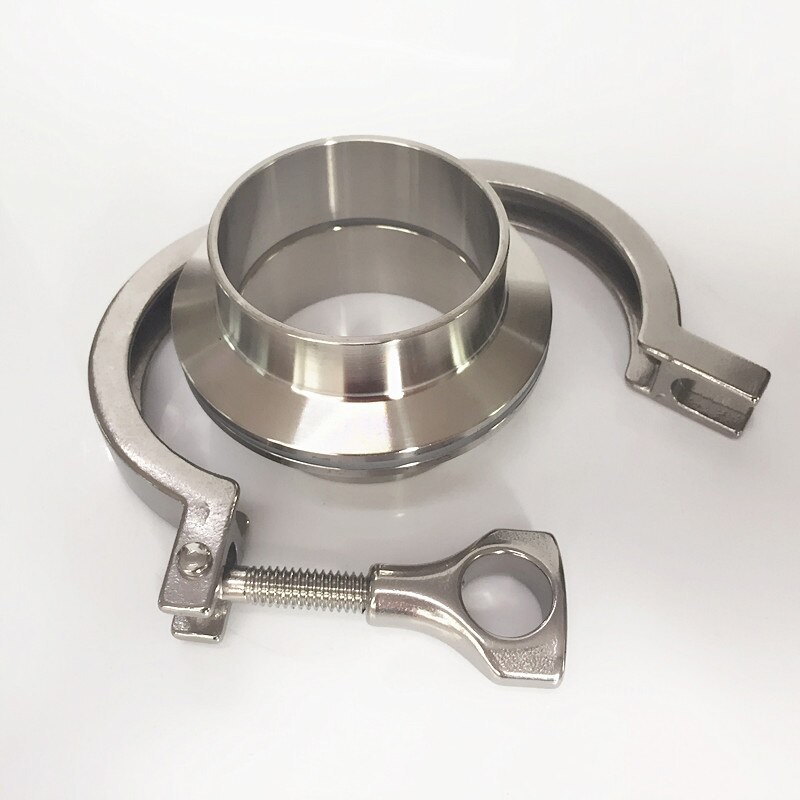 Union 51mm O/D Sanitary Tri Clamp Weld Ferrule + 2" Tri Clamp + Silicon Gasket Assembly 304 Stainless Steel For Homebrew
